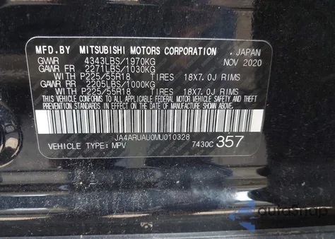 2021 Mitsubishi Outlander Sport Es/Le/Be/Se from USA, damaged, VIN JA4ARUAU0MU010328